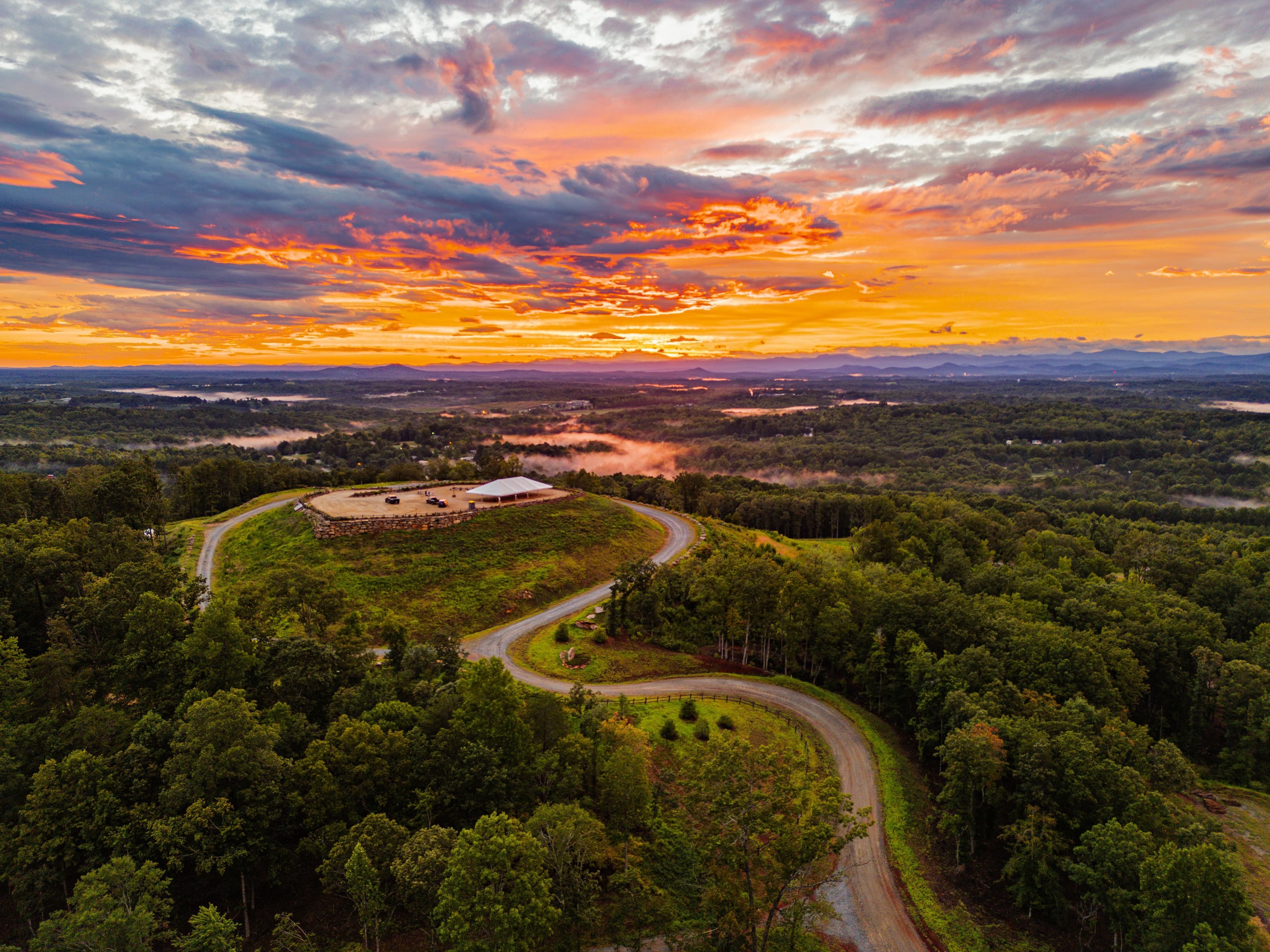 Aerial golden-hour view of Longview Carolina
