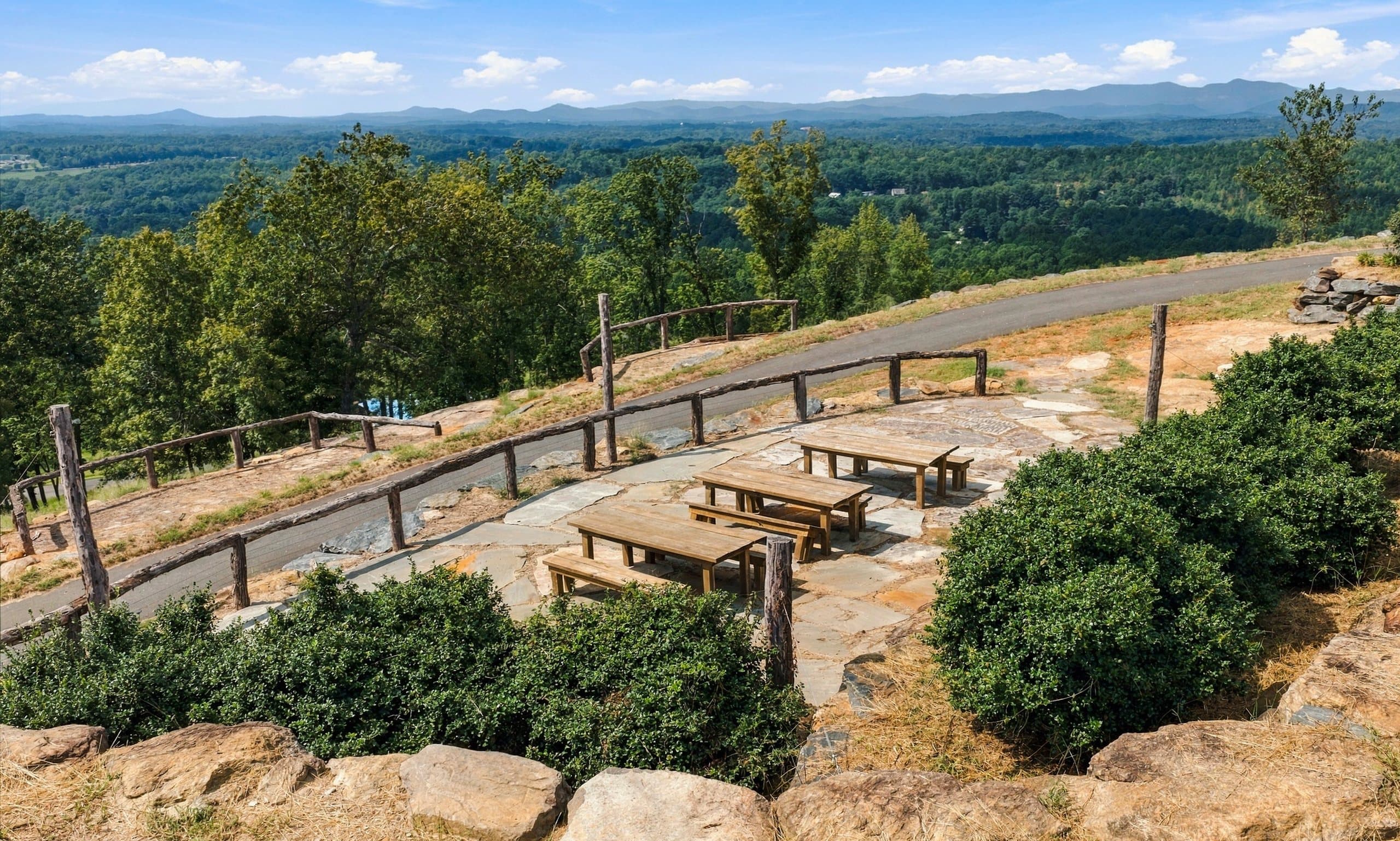 Fireside patios overlooking the Blue Ridge foothills at Longview Carolina