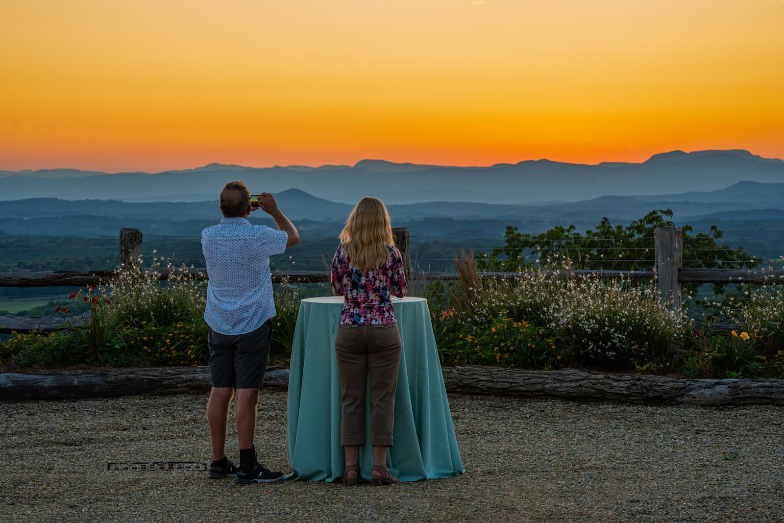 Community gathering at sunset